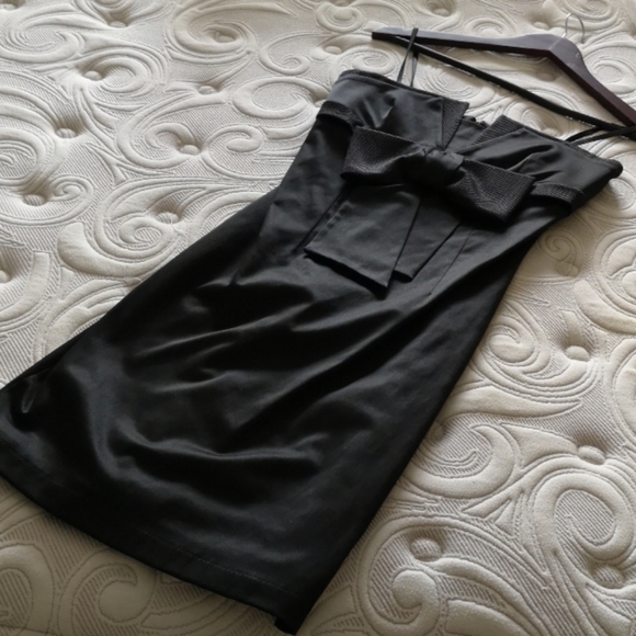 NWOT Midi black cocktail dress with bow - Picture 2 of 15
